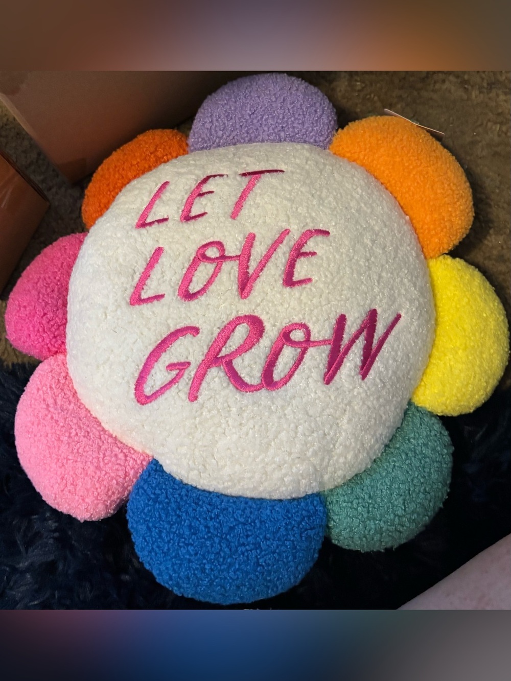 New Colorful 'Let Love Grow' Flower Pillow 15”
